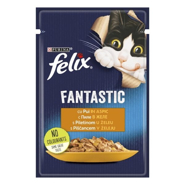 Hrana umeda pisici Felix Fantastic Pui in Aspic, plic 85g